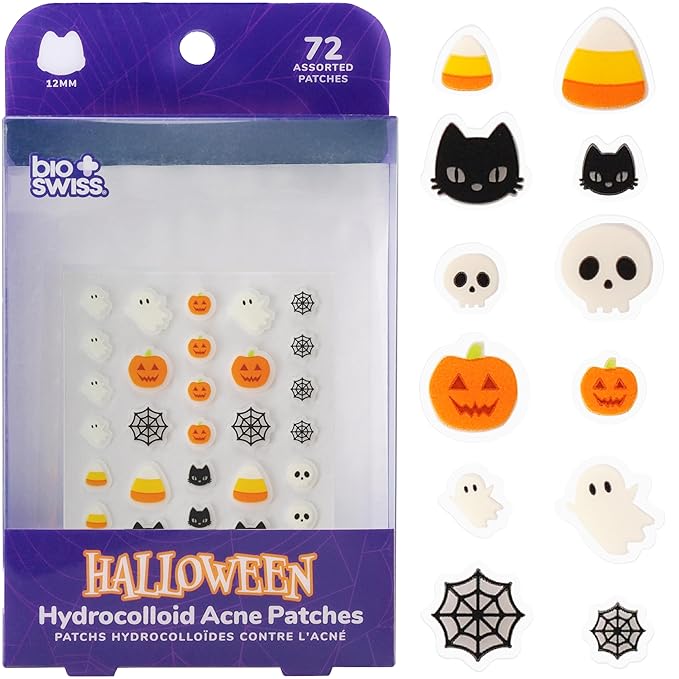 BioSwiss Pimple Patches, Halloween Acne Patch for Zits and Blemishes, Hydrocolloid Spot Stickers for Face and Skin, 72 Count