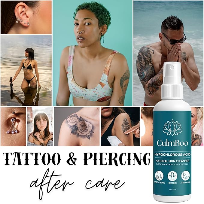 Hypochlorous Acid Spray for Face & Skin - Acne Prone Skin, Eczema, Natural Tattoo Aftercare, Piercing Aftercare Spray, Eye Lash Cleanser, Face Mist Toner, Wound Care Cleanser, 8 Fl Oz 1 Pack