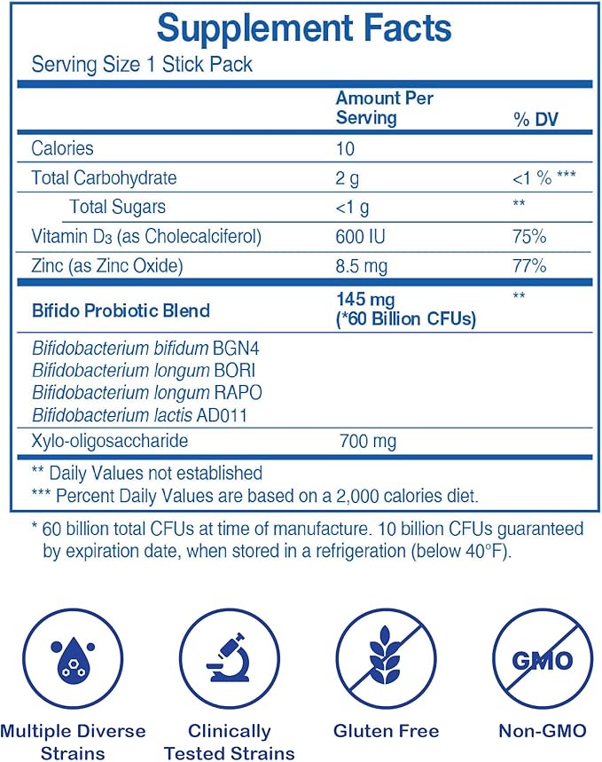 Bifimax 10 Billion Probiotic XOS - Premium Synbiotic Supplement with Human-Derived Bifidus Bacteria & XOS, Advanced Syn-B MAX Technology for Gut Health (2.1 oz, 30 Sticks)