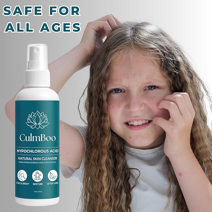 Hypochlorous Acid Spray for Face & Skin - Acne Prone Skin, Eczema, Natural Tattoo Aftercare, Piercing Aftercare Spray, Eye Lash Cleanser, Face Mist Toner, Wound Care Cleanser, 8 Fl Oz 1 Pack