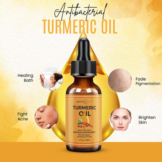 Turmeric Oil & Kojic Acid Soap Skincare Bundle – Organic Face Oil (2 fl oz) + Brightening Soap Bars with Vitamin C & Botanical Extracts (4 x 5 oz) – Daily Glow & Hydration Set for Face & Body