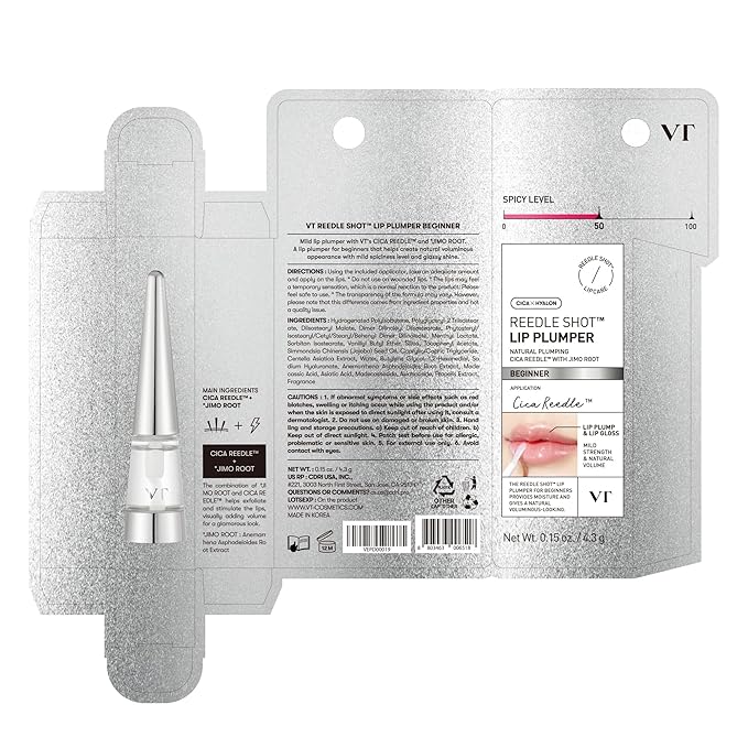 VT COSMETICS Reedle Shot Lip Plumper, Hydrating & Volumizing Clear Lip Gloss, Microneedling Effect & Hyaluronic Acid for Fuller, Smoother Lips, 0.15 oz (4.3 g) (Beginner)