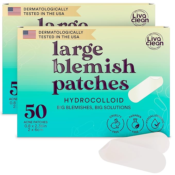 LivaClean LC πππ ππ, π ππππ€ Large Hydrocolloid Acne Patches - for Pore Spots Nose Face Cystic Pimple Zit Patch - Big Pimple Patches Hydrocolloid Bandages Strips Stickers Patch XL Large Acne