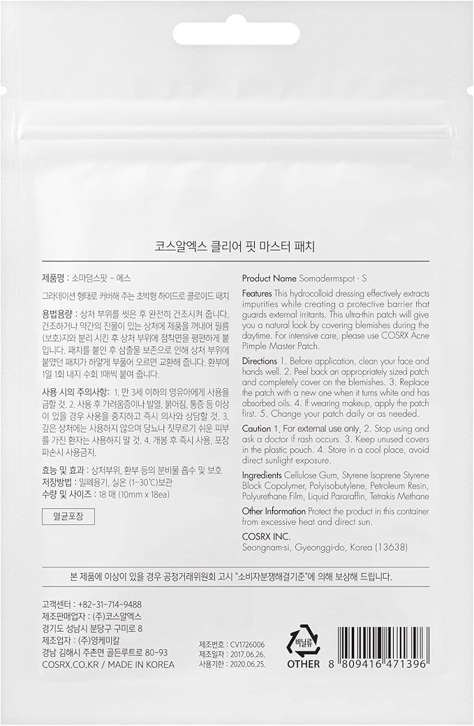 COSRX Clear Fit Master Patch 18 Patches | Healing Pimple Patches for Blemishes and Zits | Hydrocolloid Dressing | Quick & Easy Spot Treatment
