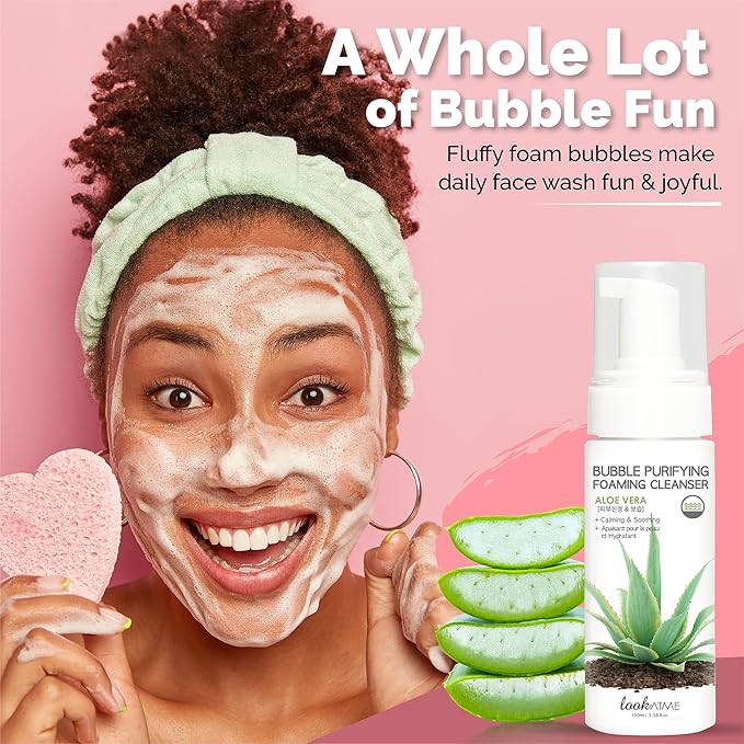 Korean Face Wash for Sensitive Skin - Water Based Bubble Skincare Cleanser - K Beauty Natural Acne Foaming Cleaner - Hydrating Skin Care Cleansing Foam with Low pH - Aloe Vera