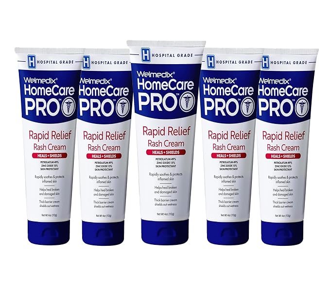 Rapid Relief Diaper Rash Cream with Zinc Oxide, Hospital Grade Barrier Cream for Adults, and Babies with Fragile or Sensitive Skin (4oz Tube, Pack of 5)