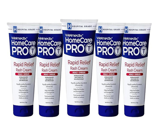 Rapid Relief Diaper Rash Cream with Zinc Oxide, Hospital Grade Barrier Cream for Adults, and Babies with Fragile or Sensitive Skin (4oz Tube, Pack of 5)