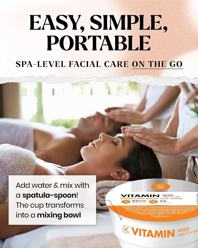 LINDSAY Vitamin Modeling Mask Cup Pack - Korean Skin Care Face Mask Modeling Pack – Single-Use Soothing Moisturizing Face Mask w/Spatula Spoon – Spa Facial Peel-off Mask (6 ea, 0.36 lb)
