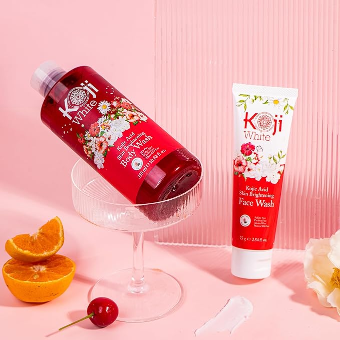 Koji White Kojic Acid Skin Brightening Face Wash for Exfoliating Face, Hydrating Face Moisturizer, Vegan Face Wash, Even Skin Tone with Vitamin C, Flower Extracts, Vitamin E, 2.54 Fl Oz