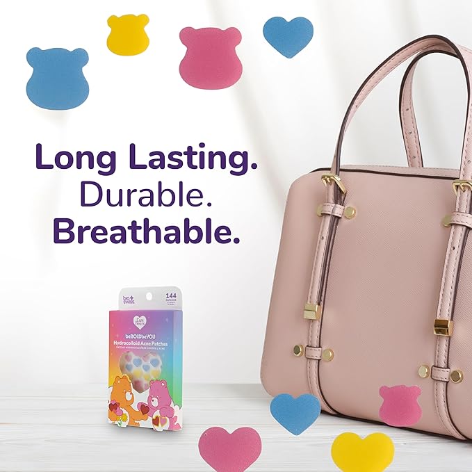 BioSwiss Pimple Patches, Care Bears Heart and Bear Shaped Acne Patch for Zits and Blemishes, Hydrocolloid Spot Stickers for Face and Skin, 144 Count