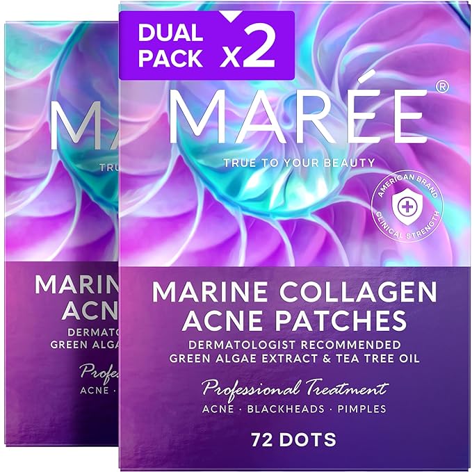 MAREE Star Pimple Patches for Face 2 PACK - Acne Patches - Natural Green Algae Extract & Tea Tree Oil - Hydrocolloid Stars Cute Zit Stickers, Parches Para Acne - Marine Collagen Blemish Pimple