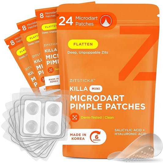 ZitSticka Killa Pimple Patches for Face - World's Most Potent Pimple Patch with Fast-Acting Microdarts - Starts Working within 26 Hours for Deep, Early-Stage Zits - Mini 24 Count