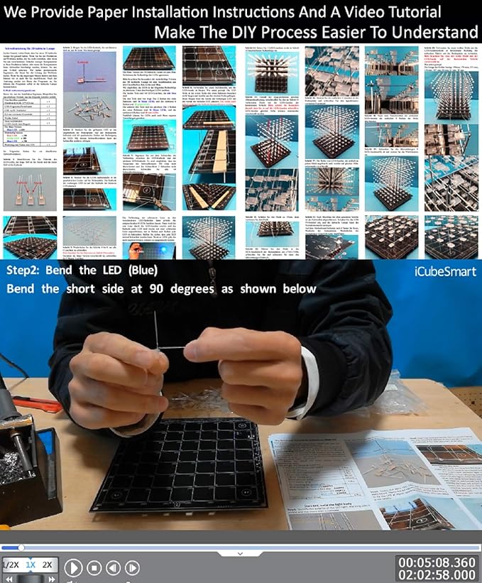 iCubeSmart 3D Led Cube DIY Electronics Kit 8x8x8 Led Cube DIY Soldering Project Kit(3D8S-MULTI)