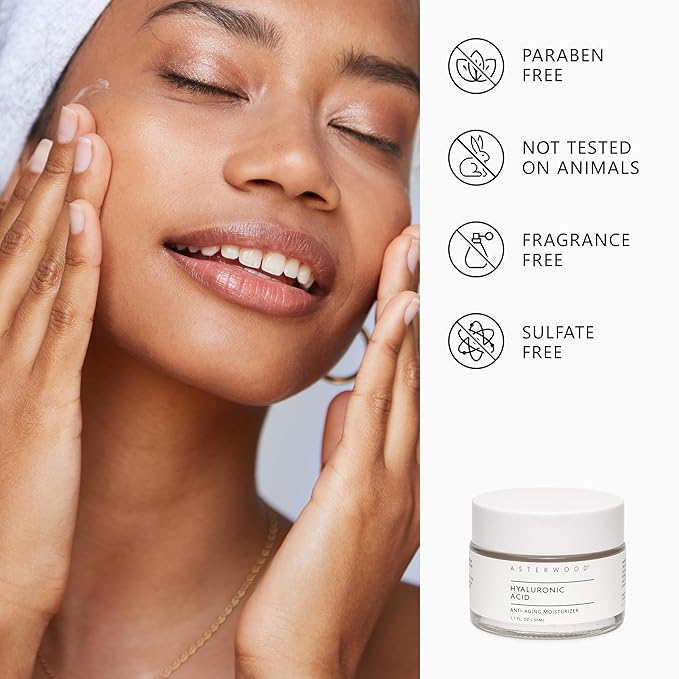 Asterwood Hyaluronic Acid Moisturizer - Anti-Aging, Wrinkle Reducing, Moisturizing, Hydrating - Fragrance-Free, Non-Comedogenic - 1.7 Fl Oz