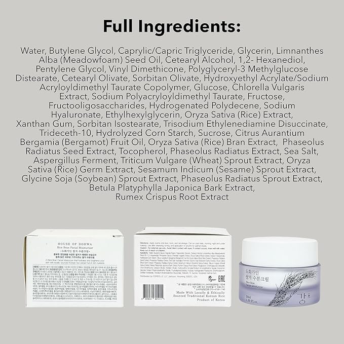 Rice Bran Facial Moisturizer | Deeply Hydrating & Gentle Soothing for Sensitive, Dry Skin | Product of Korea - 1.69 fl. oz