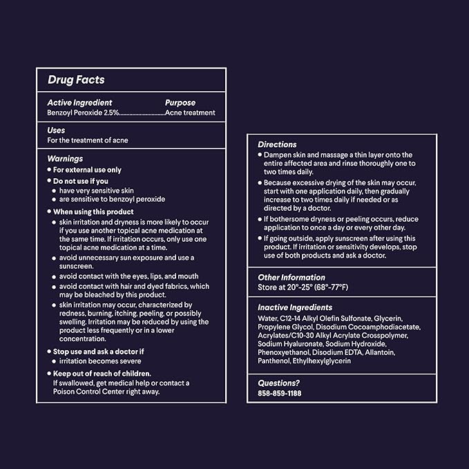 Curology Acne Facial Cleanser Treatment, 2.5% Benzoyl Peroxide Face Wash, For Oily and Acne Prone Skin, Milky Gel Texture, Fragrance Free, 5.07 fl oz