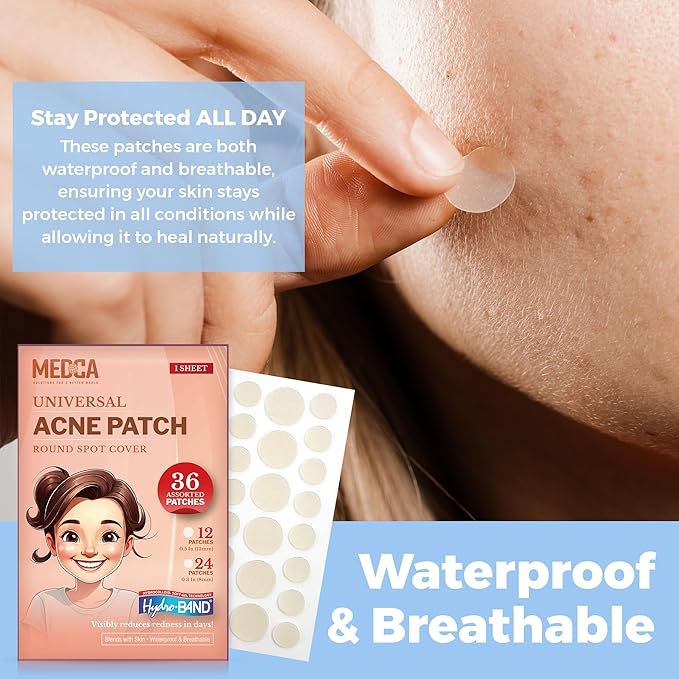 MEDca Acne Patches for Face - Hydrocolloid Bandages (36 Count) Pimple Patches for Face in 2 Universal Sizes, Acne Spot Treatment Care for Face & Skin Spot Patch Conceals Zits, Acne and Blackheads