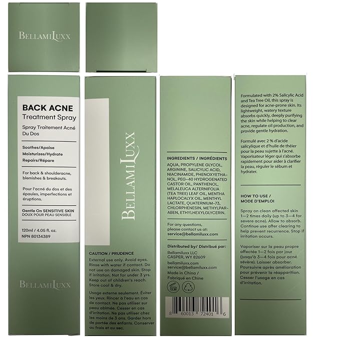 Body and Back Acne Treatment Spray: 2% Salicylic Acid & Tea Tree Oil Bacne Spray for Clear, Soothe & Moisturize - Effective for Men, Women, Teens with Back, Shoulder, Arm, and Chest Acne