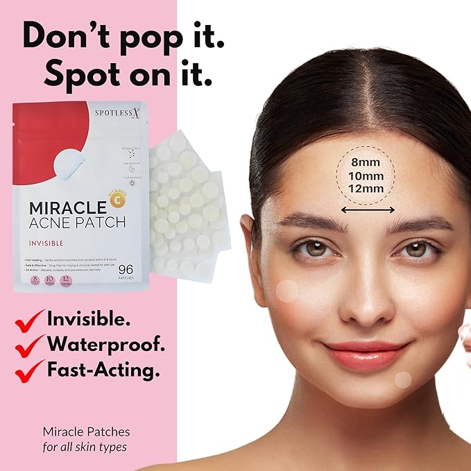 Acne Patch –Invisible Pimple Patches for Face & Body, Miracle Patch with Fast-Acting Hydrocolloid, Salicylic Acid & Tea Tree Oil – Waterproof & Hypoallergenic, 3 Sizes