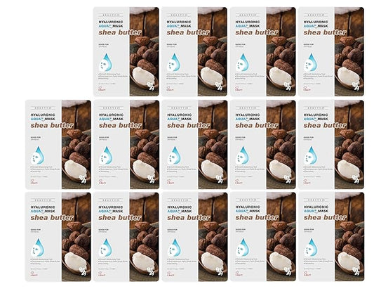 Hyaluronic Aqua Plus Essence Full Face Facial Sheet Mask 14 Sheets - 2 WEEKS SET (SHEA BUTTER - 14 pack)