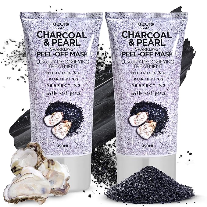 AZURE Charcoal & Pearl Sparkling Peel-Off Mask - Korean Skincare for Anti-Aging, Dirt & Oil Control with Hyaluronic Acid & Collagen - Moisturizing & Purifying Face Mask - 150 ml - Pack of 2