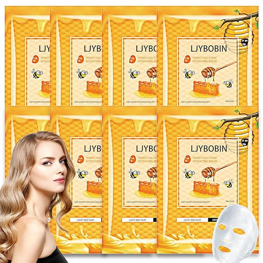 8 Pack Honey Sheets Face Mask Skincare Set,Moisturizing Facial Masks for Men & Women,Hydrating Long Lasting Soft Face Masks Skin Care for All Skin Types