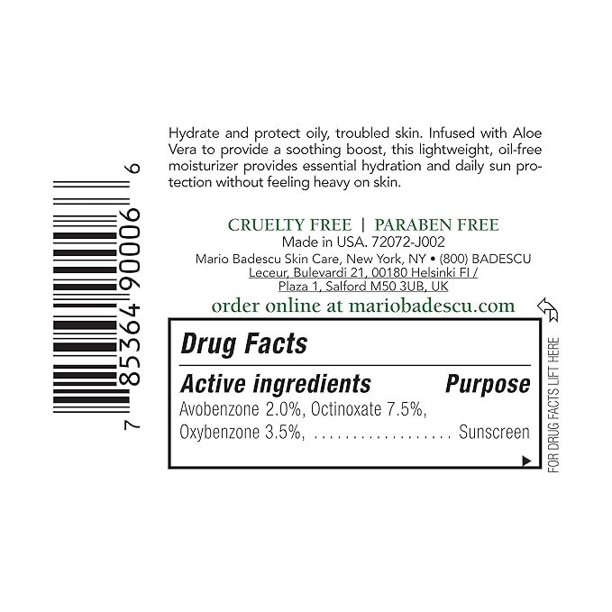 Mario Badescu Aloe Face Moisturizer for Women and Men with SPF 15, Ideal Facial Moisturizer for Combination, Oily or Sensitive Skin, Lightweight, Oil-Free Daytime Moisturizer Face Cream, 2 Fl Oz