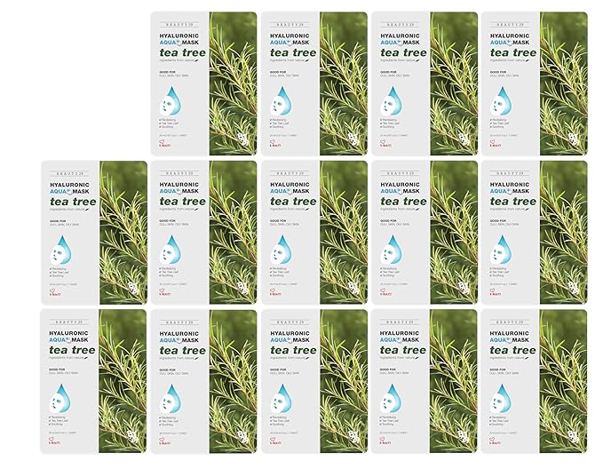 Hyaluronic Aqua Plus Essence Full Face Facial Sheet Mask 14 Sheets - 2 WEEKS SET (TEA TREE - 14 pack)
