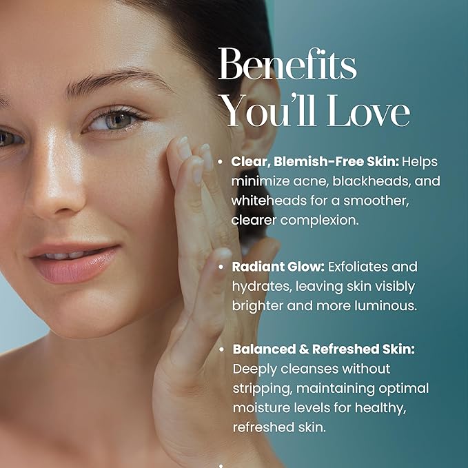 Hylunia Skincare Salicylic Facial Cleansing Gel β Deep Pore Cleanser for Oily & Acne-Prone Skin, Exfoliates, Minimizes Blackheads & Breakouts, Hydrates, Brightens Complexion, 5.1 fl. oz.