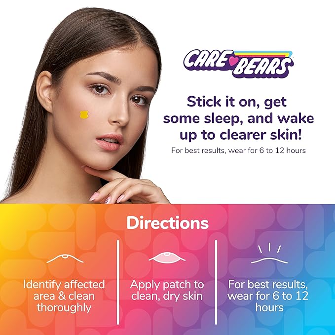 BioSwiss Pimple Patches, Care Bears Heart and Bear Shaped Acne Patch for Zits and Blemishes, Hydrocolloid Spot Stickers for Face and Skin, 144 Count