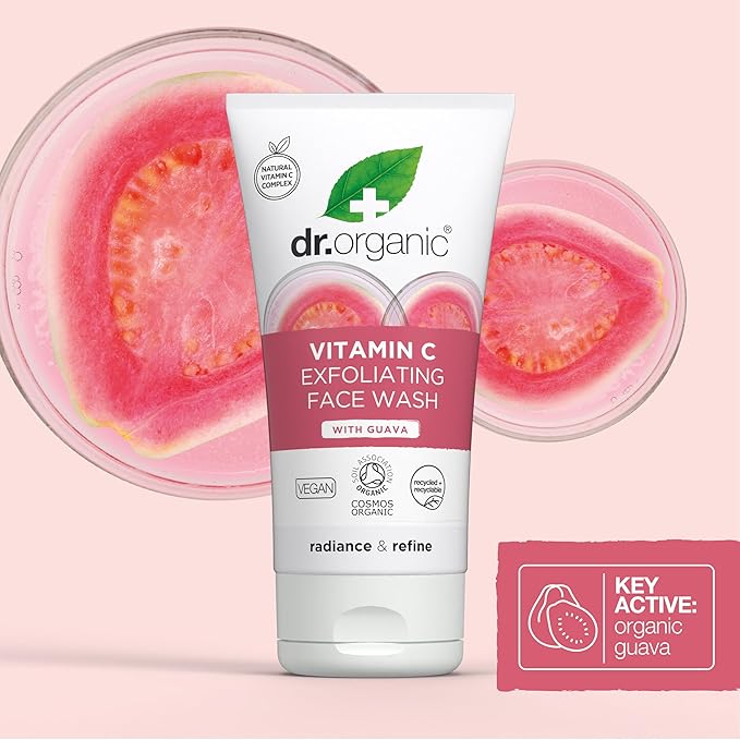 Dr. Organic Vitamin C Exfoliating Face Wash | Illuminating & Brightening for Dry Skin, Rich in Vitamin C, Certified Organic, Paraben & SLS-Free, Cruelty-Free, Natural, Vegan, 150 mL / 5 fl oz