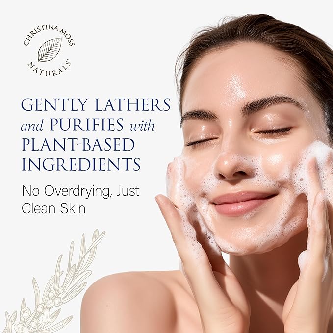 Christina Moss Naturals Face Wash for Women & Men – Gentle Facial Cleanser for All Skin Types, 80% Organic Face Wash & Gel Cleanser for Daily Use, Non-toxic, Fragrance-, Paraben-, Sulfate-Free, 4 oz.