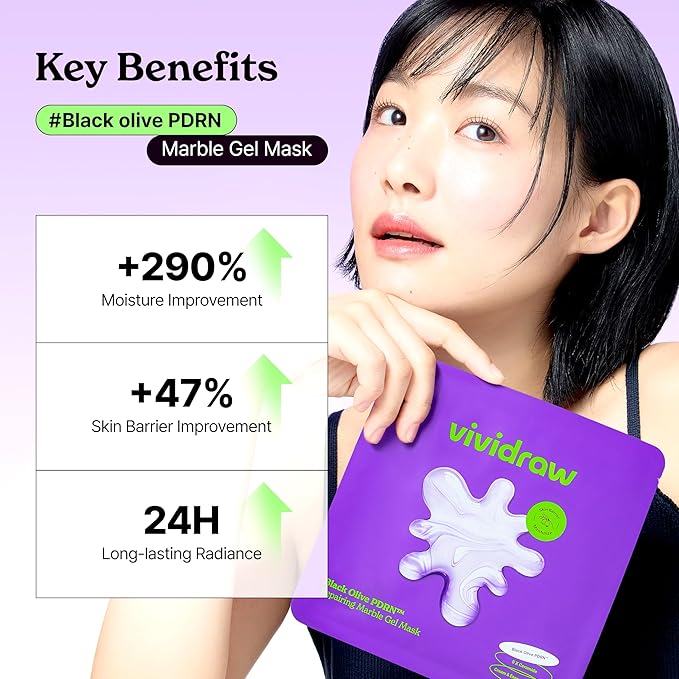Black Olive PDRN™ Repairing Marble Gel Mask (4EA) | Real Hydrogel Korean Face Masks with Skin Barrier Repair Cream & Serum | Deep Hydration with Ceramides, Redness Relief, 24-Hour Radiance