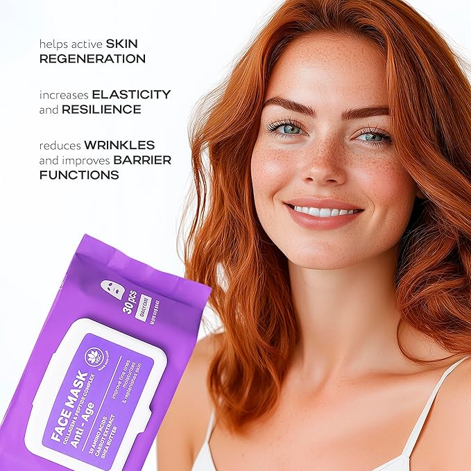 Korean Collagen Face Mask Set - 30-Pack Premium Sheet Masks with Peptide Complex - Advanced K-Beauty Skincare System - Complete Monthly Supply for Daily Care - Intensive Hydrating Facial Facemasks