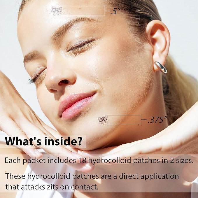 Frilliance Bow Shaped Hydrocolloid Acne Pimple Patches for Zits and Blemishes (Knot Now, 2 Sizes) Spot Treatment Stickers for Face & Skin, Vegan and Cruelty Free