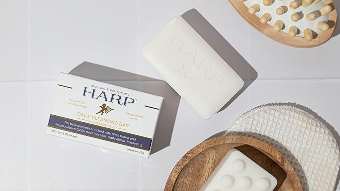 HARP pH-Balanced (5.0-6.0) Body Wash Bar - Soap-Free - Exceptionally Gentle For Dry or Sensitive Skin + Shea Butter + Borage oil | Non-Comedogenic | FRAGRANCE FREE (No Masking agents added)