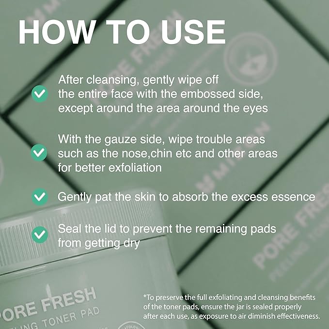 MIZON Pore Fresh Peeling Toner Pads AHA BHA PHA with Tea Tree & Turmeric Extracts, Gentle Exfoliation & Deep Cleansing, Korean Peeling Pads Cotton Soothing Exfoliating Pore Tightening (60 PCS)