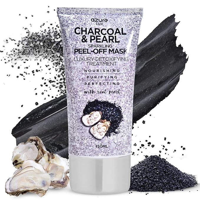Azure Cosmetics Charcoal & Pearl Sparkling Peel-Off Mask - Korean Skincare for Anti-Aging, Dirt & Oil Control with Hyaluronic Acid & Collagen - Moisturizing & Purifying Face Mask - 150 ml