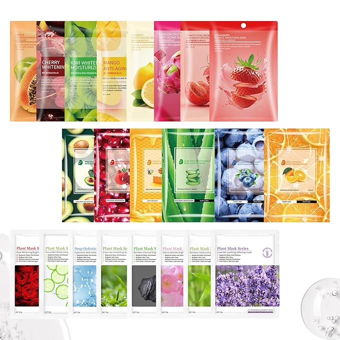 22PCS Facial Mask,Moisturizing Face Mask Sheets Set,Hydrating Facial Sheet Mask Gifts Set for Women