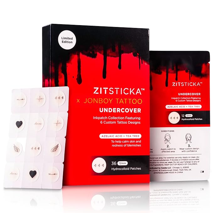 ZitSticka Pimple Patches for Face and Body, Hydrocolloid Patches to Cover Zits & Blemishes, Zit Spot Stickers, Body Blemish Patch (Jonboy InkPatch Collection Cute Pimple Patches 36 Pack)