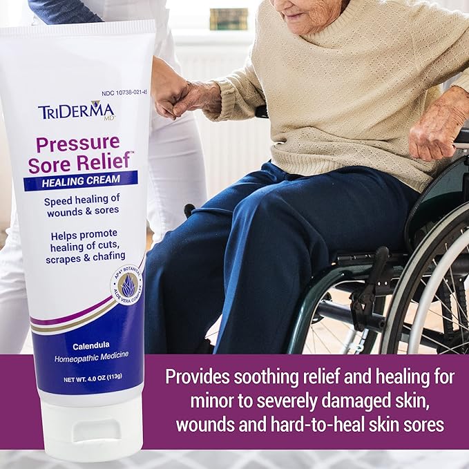 TriDerma MD Pressure Sore Relief Healing Cream for Bed Sores, Pressure Sores, Wound Healing, Chafed Skin and Hard-to-Heal Skin Sores with Calendula and AP4 Aloe Vera Gel, 4 oz Tube