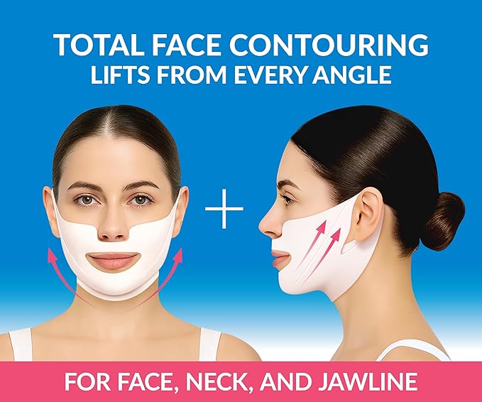 Stylia MaxiLift V-Line Lifting Collagen Face Mask – Enhanced Double Chin Reducer – Jawline Shaper Face Lifting Masks – Firming Neck Lift Collagen Mask – Chin Strap for Sleeping – Hyaluronic Aloe 5PC