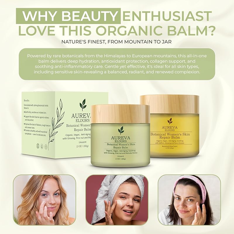 Botanical womanβs skin repair balm β Anti-Aging Moisturizer for Face, Body, Neck & DΓ©colletΓ© β Soothes Redness, Dryness, Itchy Skin β Calendula, Chamomile, Ginseng β 2oz Unscented