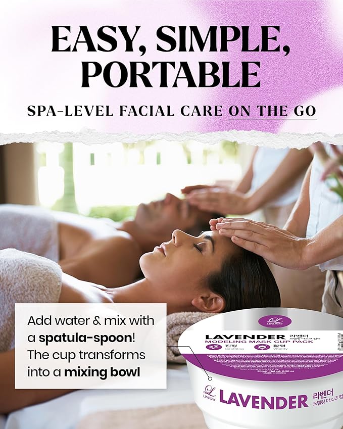 LINDSAY Lavender Modeling Mask Cup Pack - Korean Skin Care Face Mask Modeling Pack – Single-Use Hydrating Face Mask w/Spatula Spoon – Spa Facial Peel-off Mask (6 ea, 0.36 lb)