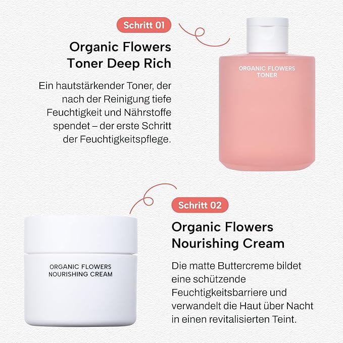 Whamisa Organic Flowers Nourishing Cream, 95.2% Organic, Waterless Formula, Fermented Postbiotic for Deep Hydration & Soothing, Moisturizing (50ml)