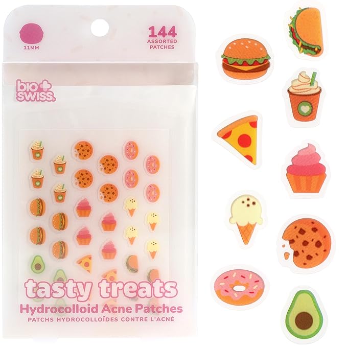 BioSwiss Pimple Patches, Tasty Treats Shaped Acne Patch for Zits and Blemishes, Hydrocolloid Spot Stickers for Face and Skin, 144 Count