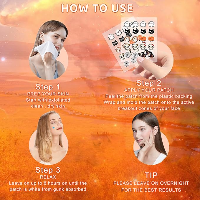Pimple Patches,Halloween Acne Patch,Pimple Patches for Face, Cute Stickers,Salicylic Acid & Tea Tree, 100PCS Hydrocolloid Dots in 8 Colors for Face,Cute Halloween Stickers