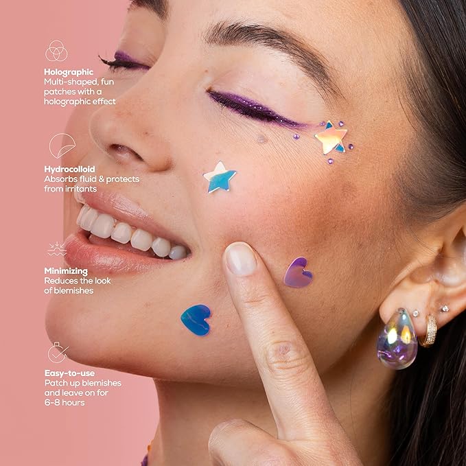 Hanhoo Cosmic Blemish Patch, 24 Count, Holographic Pimple Patches, Multi-shaped Zit Stickers, Reduces Size of Blemishes, Acne Spot Treatment, Gentle Blemish Care, Korean Skincare