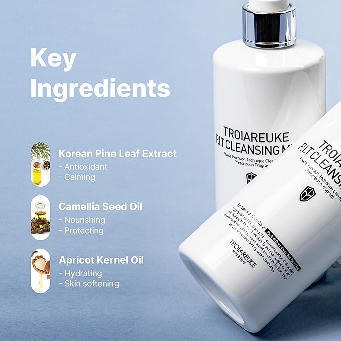 TROIAREUKE PIT Cleansing Milk I Deep Cleansing Daily Facial Cleanser for All Skin Types, Dry, Hydrating Face Mask with Antioxidants, Vitamins, Moisturize Korean Aesthetic Skin Care 6.08 fl oz