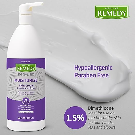 Medline Remedy Specialized Skin Cream (32 oz Bottle), Scented, 1.5% Dimethicone, Nourishing Moisturizer for Dry Skin, Sulfate-Free, Paraben-Free, Hypoallergenic Body Cream, Daily Lotion for Dry Skin